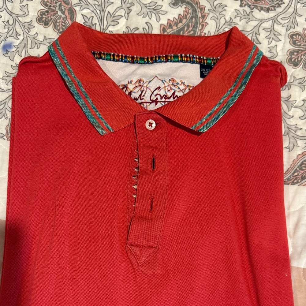 Robert Graham Red Polo Shirt with Green Accents